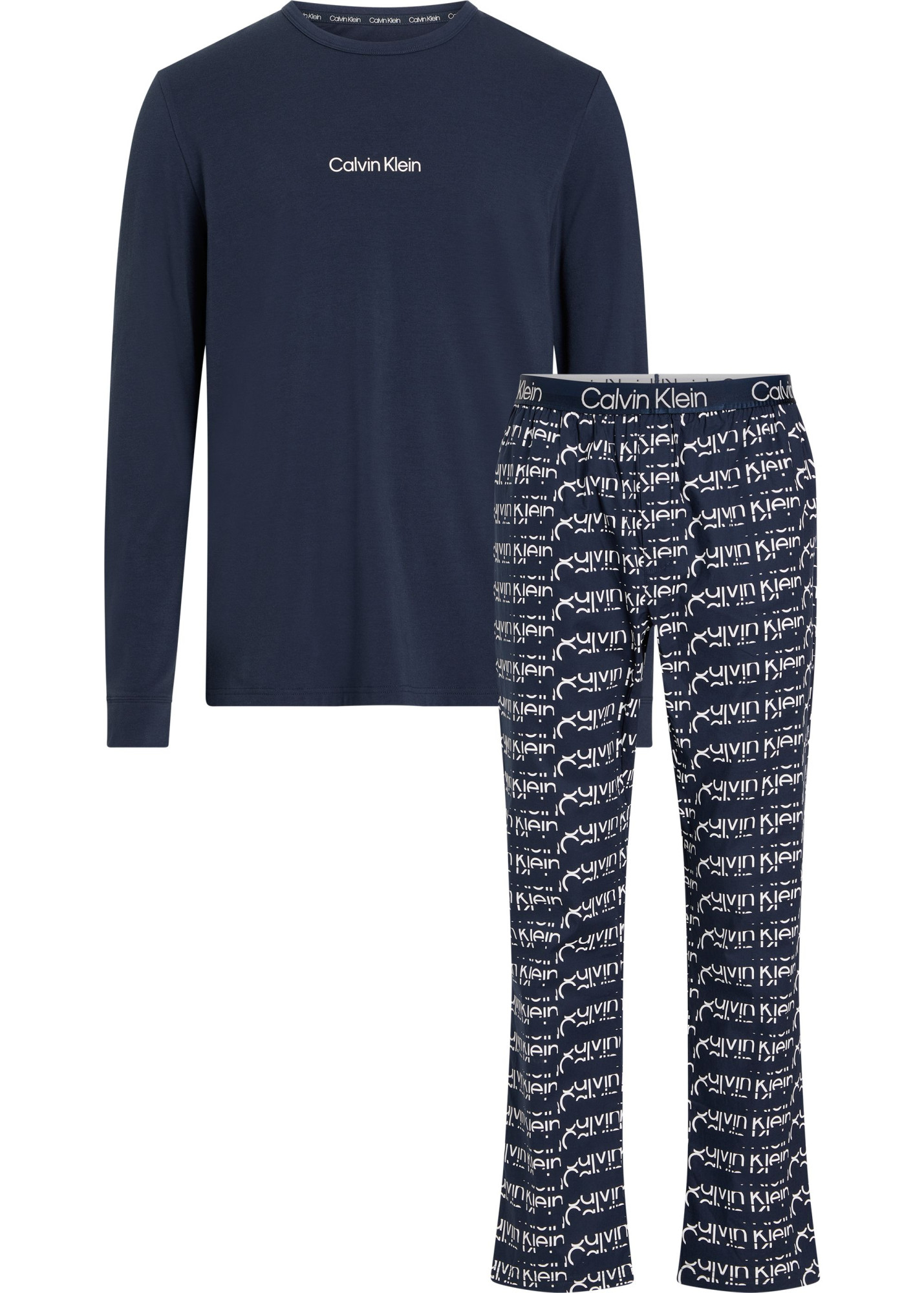 Pánské pyžamo L/S PANT SET 000NM2184E GVB tm. modré - Calvin Klein L