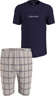 Pánské pyžamo 000NM2183E O1M tm. modré s béžovou - Calvin Klein M