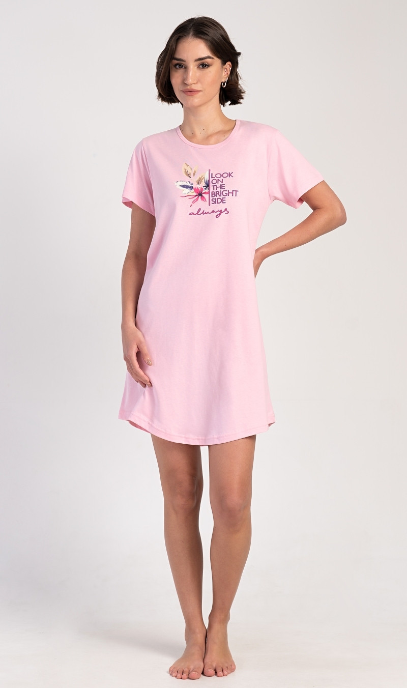 Dámská noční košile Elizabeth Světle růžová s potiskem - Vienetta sv.růžová/vzor XL